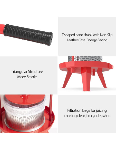 Prensa de Frutas y Vino EJWOX 9L Acero Inoxidable Rojo