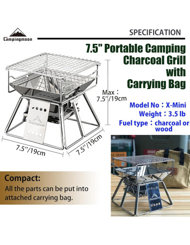 Parrilla de Carbón Camping Moon X-MINI Plegable 1-2 Personas