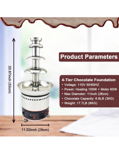 Máquina de Fuente de Chocolate INTBUYING 4 Niveles 3KG Acero Inoxidable