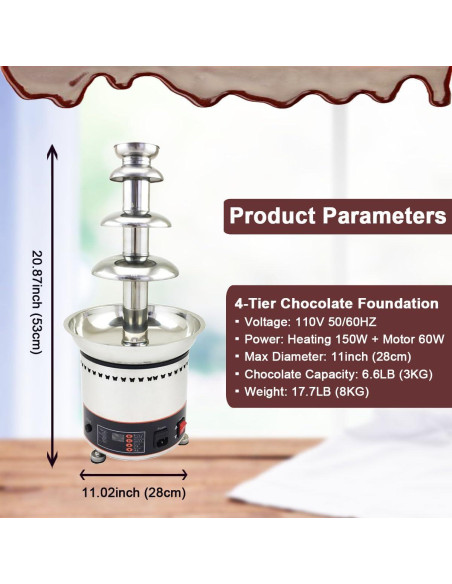 Máquina de Fuente de Chocolate INTBUYING 4 Niveles 3KG Acero Inoxidable