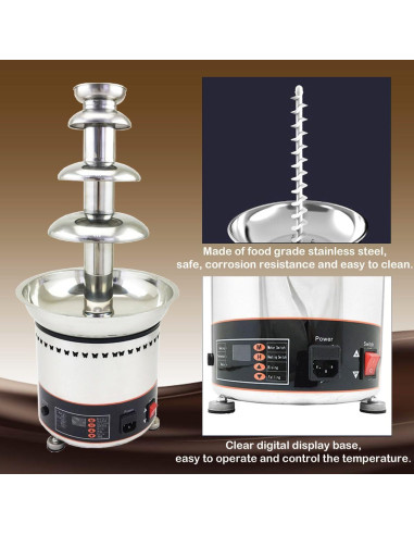 Máquina de Fuente de Chocolate INTBUYING 4 Niveles 3KG Acero Inoxidable