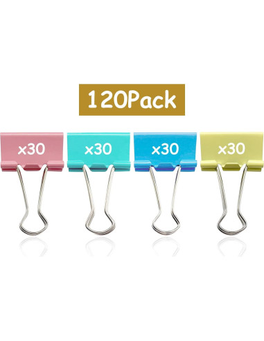 120 Clips de Carpeta de Colores Ykimok 19mm Metal Resistente