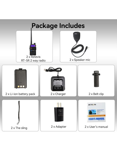 Retevis RT-5R Walkie Talkie Doble Banda 128CH Recargable