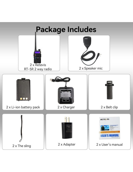 Retevis RT-5R Walkie Talkie Doble Banda 128CH Recargable