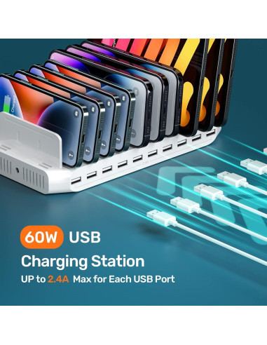 Estación de Carga USB Alxum 10 Puertos 60W Blanca