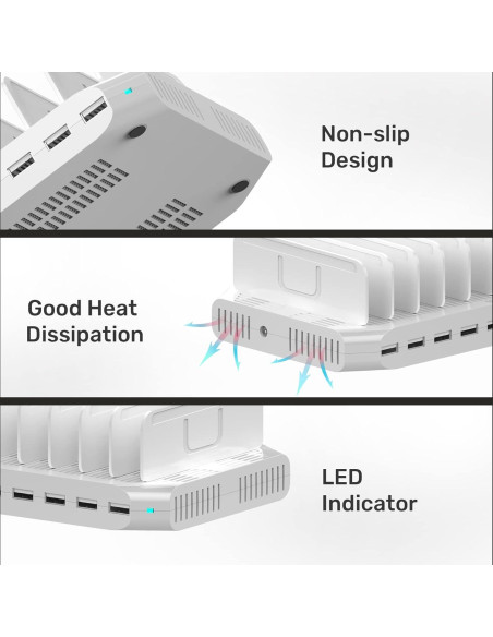 Estación de Carga USB Alxum 10 Puertos 60W Blanca