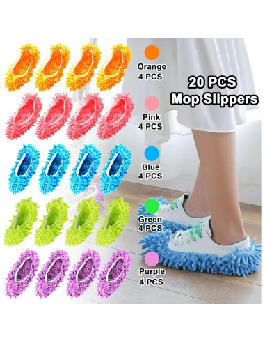 20 Piezas Zapatillas de Mopa Reutilizables Microfibra Chenilla
