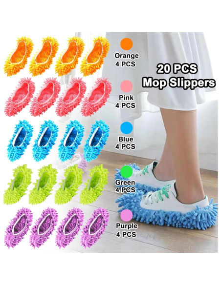20 Piezas Zapatillas de Mopa Reutilizables Microfibra Chenilla