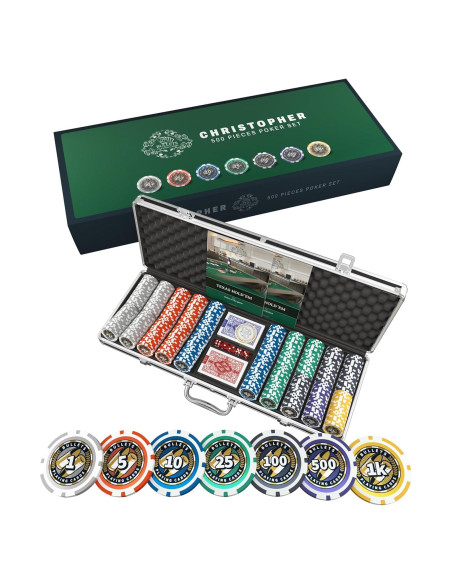 Set de Póker Christopher con 500 Fichas de Plástico