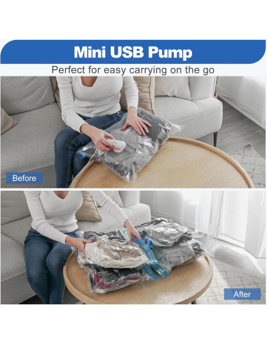Bolsas de Almacenamiento al Vacío VMSTR con Bomba USB - 8 Piezas