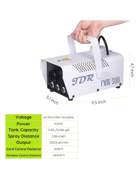 Máquina de Niebla JDR FM-1 500W Control Remoto y LED