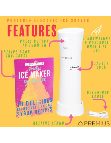 Máquina de Hielo Raspado PREMIUS - Inalámbrica, Ligera, Blanco