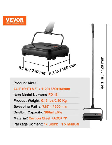 Barrendero Manual VEVOR para Alfombras - 0.82 kg, Negro