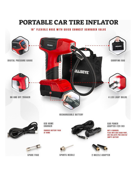 Inflador de Neumáticos BULLSEYE PRO 150 PSI Recargable USB