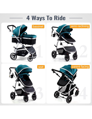 Cochecito 2 en 1 Hagaday Azul Reversible Plegable