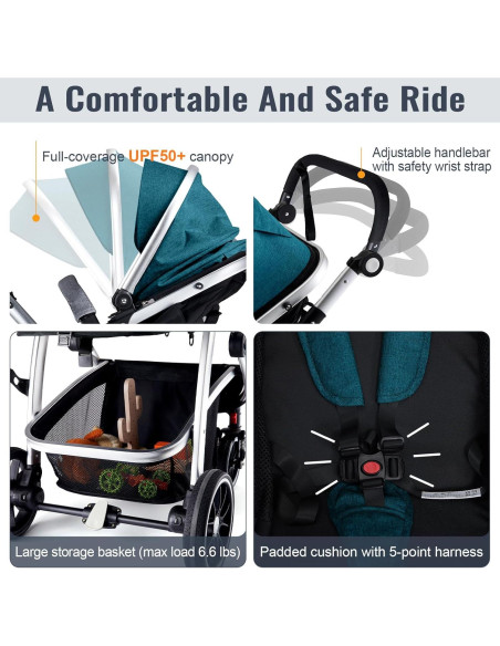 Cochecito 2 en 1 Hagaday Azul Reversible Plegable