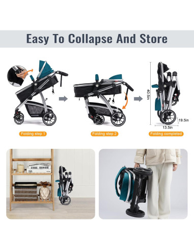 Cochecito 2 en 1 Hagaday Azul Reversible Plegable