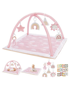 Alfombra de Juego Rosa Deluxe para Bebés con 6 Juguetes