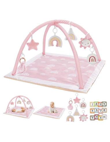 Alfombra de Juego Rosa Deluxe para Bebés con 6 Juguetes