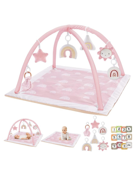 Alfombra de Juego Rosa Deluxe para Bebés con 6 Juguetes