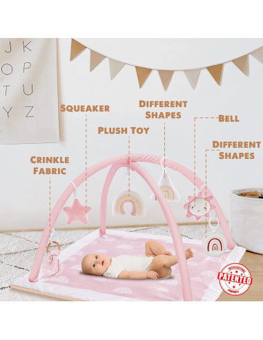 Alfombra de Juego Rosa Deluxe para Bebés con 6 Juguetes
