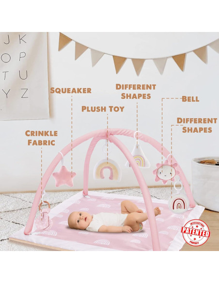 Alfombra de Juego Rosa Deluxe para Bebés con 6 Juguetes