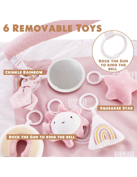 Alfombra de Juego Rosa Deluxe para Bebés con 6 Juguetes