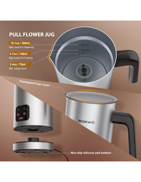 Espumador de Leche Eléctrico BIZEWO AROMA-F1 4 en 1 300ml