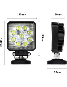 LEMIL Luz de Trabajo LED 27W Cuadrada 12V IP67 2