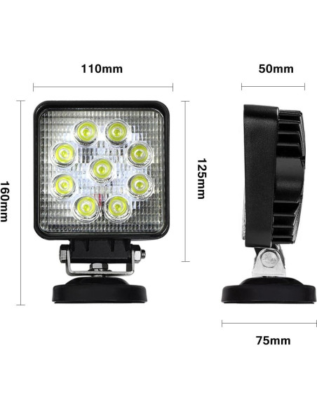 LEMIL Luz de Trabajo LED 27W Cuadrada 12V IP67