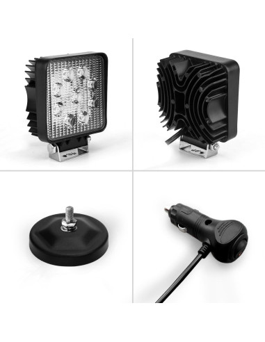 LEMIL Luz de Trabajo LED 27W Cuadrada 12V IP67