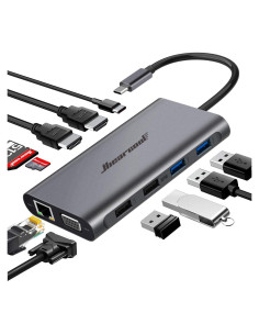 Hiearcool Hub USB C 11 en 1 Triple Pantalla 4K Gris