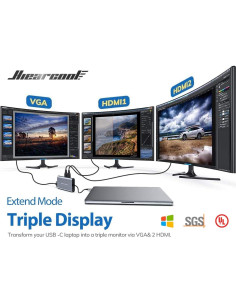 Hiearcool Hub USB C 11 en 1 Triple Pantalla 4K Gris 2