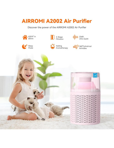 Purificador de Aire AIRROMI A2002 Rosa 61 m Filtro Carbón Purificador de Aire AIRROMI A2002 Rosa 61 m Filtro Carbón