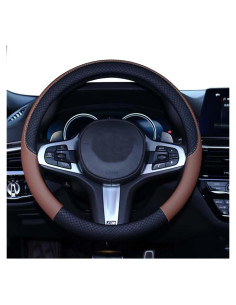 Funda de Volante SHIAWASENA Cuero Universal 36.8-38.7 cm Negro Marrón