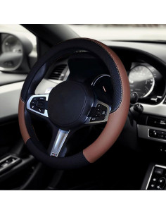 Funda de Volante SHIAWASENA Cuero Universal 36.8-38.7 cm Negro Marrón 2