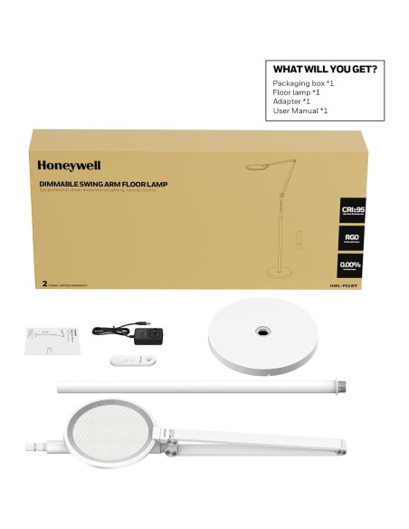 Lámpara de Pie LED Honeywell F01WT Regulable con Control Remoto