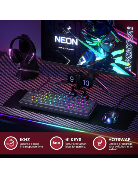 Teclado Mecánico HK Gaming GK61 60% Hotswap RGB 61 Teclas
