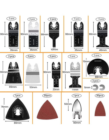CONNOO 96 Piezas Cuchillas Oscilantes y Lijas Multiuso