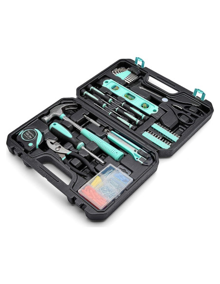 Kit de herramientas Amazon Basics 142 piezas turquesa