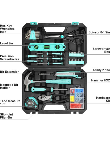 Kit de herramientas Amazon Basics 142 piezas turquesa