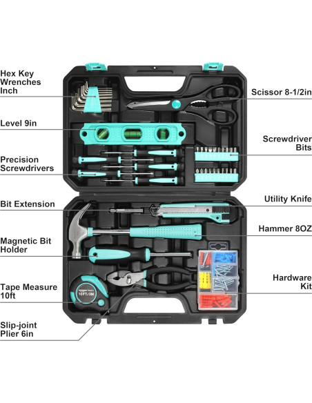 Kit de herramientas Amazon Basics 142 piezas turquesa