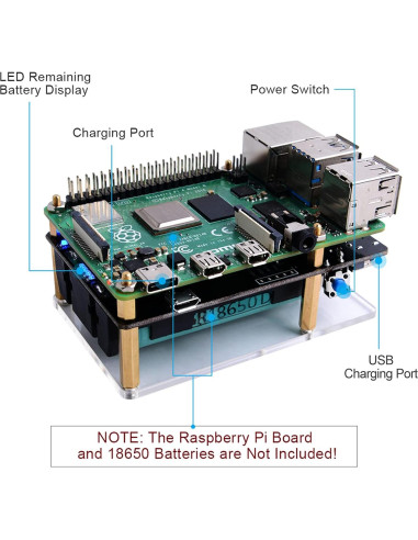 UPS MakerHawk para Raspberry Pi 4B/3B+ 5V Cargador
