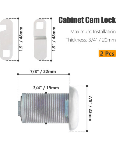 Cerradura de Cajón Qjaiune 2 Paquete Cilindro 22mm Niquelado