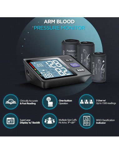 Máquina de Presión Arterial AQESO U80AH, 3 Mangas Ajustables