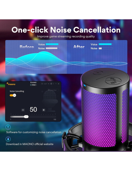Micrófono USB MAONO GamerWave DGM20 con RGB y Cancelación de Ruido