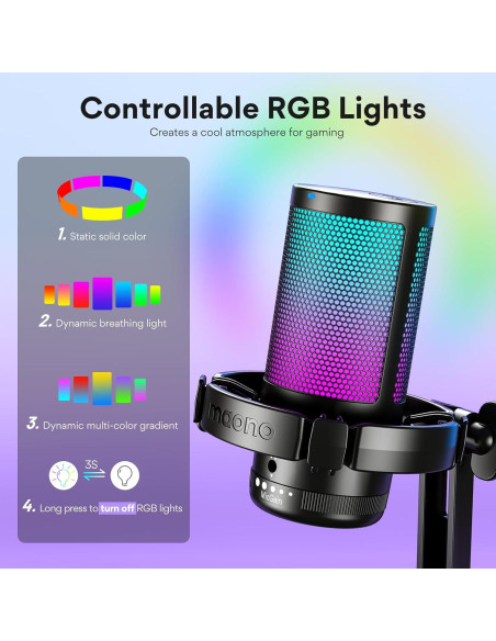 Micrófono USB MAONO GamerWave DGM20 con RGB y Cancelación de Ruido