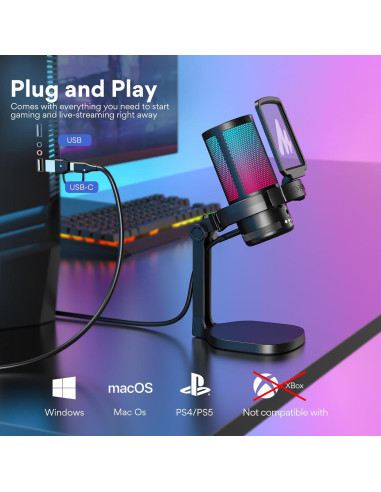 Micrófono USB MAONO GamerWave DGM20 con RGB y Cancelación de Ruido