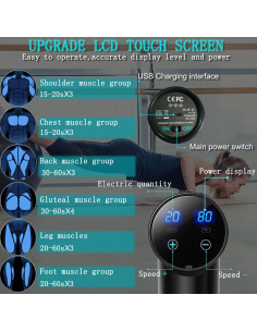Pistola de Masaje Percusiva Enpower M68-7, 20 Velocidades, 8 Cabezas 2