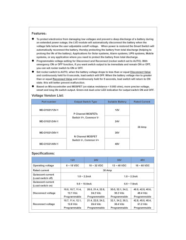 Módulo LVD 36V 30A Automático Interruptor Electrónico